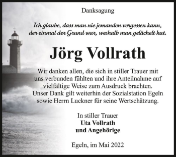 Traueranzeige von Jörg Vollrath  von Magdeburger Volksstimme