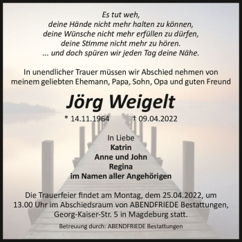 Traueranzeige von Jörg Weigelt  von Magdeburger Volksstimme