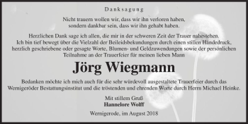 Traueranzeige von Jörg Wiegmann  von Magdeburger Volksstimme