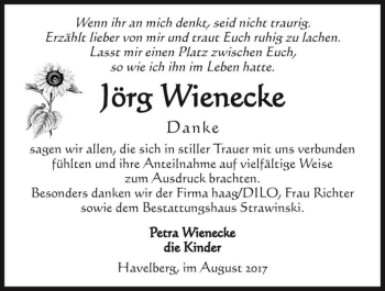 Traueranzeige von Jörg Wienecke  von Magdeburger Volksstimme
