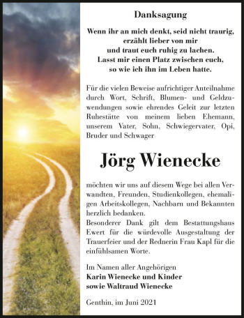 Traueranzeige von Jörg Wienecke  von Magdeburger Volksstimme