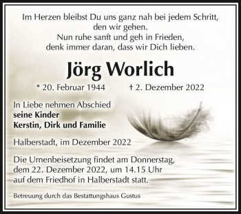 Traueranzeige von Jörg Worlich  von Magdeburger Volksstimme