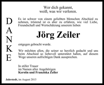 Traueranzeige von Jörg Zeiler  von Magdeburger Volksstimme