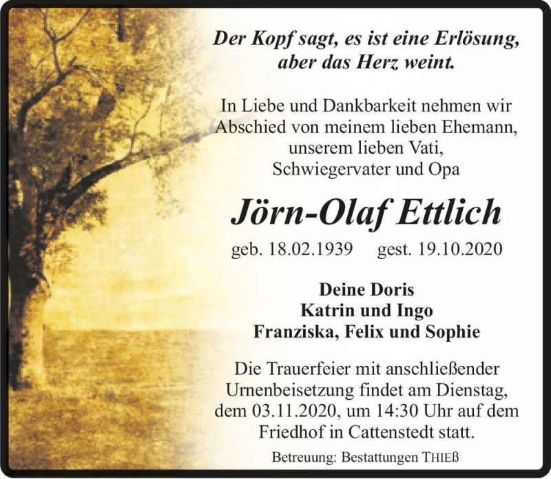  Traueranzeige für Jörn-Olaf Ettlich  vom 24.10.2020 aus Magdeburger Volksstimme