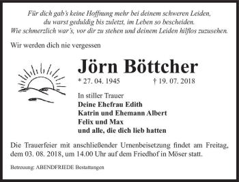 Traueranzeige von Jörn Böttcher  von Magdeburger Volksstimme