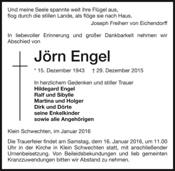 Traueranzeige von Jörn Engel  von Magdeburger Volksstimme