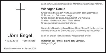 Traueranzeige von Jörn Engel  von Magdeburger Volksstimme