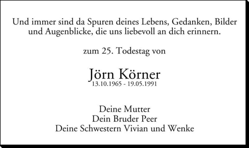  Traueranzeige für Jörn Körner  vom 19.05.2016 aus Magdeburger Volksstimme
