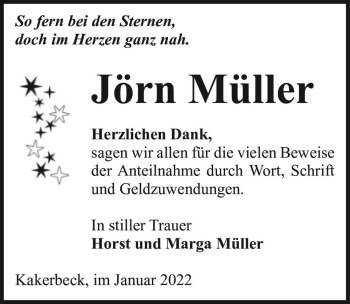 Traueranzeige von Jörn Müller  von Magdeburger Volksstimme