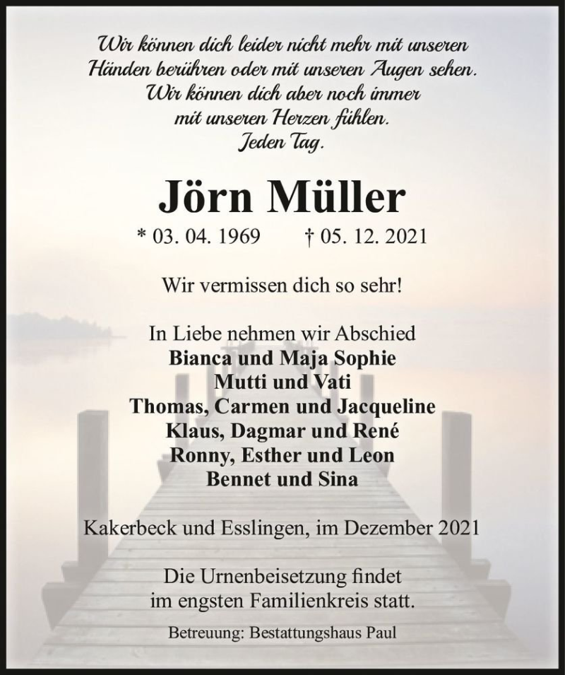  Traueranzeige für Jörn Müller  vom 15.12.2021 aus Magdeburger Volksstimme