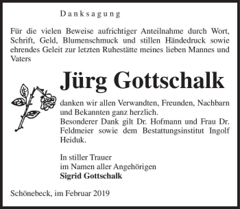 Traueranzeige von Jürg Gottschalk  von Magdeburger Volksstimme