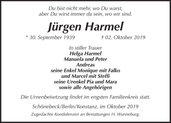 Traueranzeige von Jürgel Harmel  von Magdeburger Volksstimme