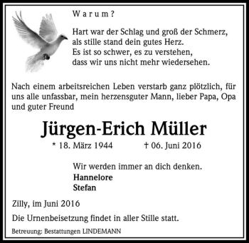 Traueranzeige von Jürgen-Erich Müller  von Magdeburger Volksstimme