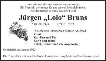 Traueranzeige von Jürgen 