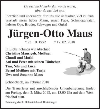 Traueranzeige von Jürgen-Otto Maus  von Magdeburger Volksstimme