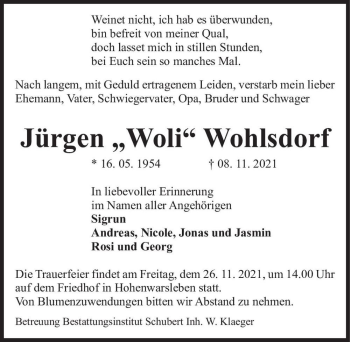 Traueranzeige von Jürgen 