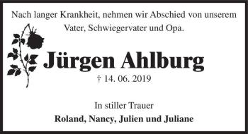 Traueranzeige von Jürgen Ahlburg  von Magdeburger Volksstimme