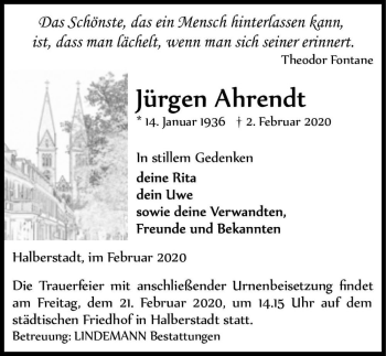 Traueranzeige von Jürgen Ahrendt  von Magdeburger Volksstimme