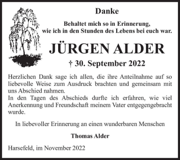 Traueranzeige von Jürgen Alder  von Magdeburger Volksstimme