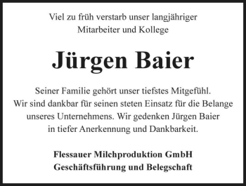 Traueranzeige von Jürgen Baier  von Magdeburger Volksstimme