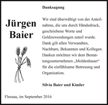 Traueranzeige von Jürgen Baier  von Magdeburger Volksstimme