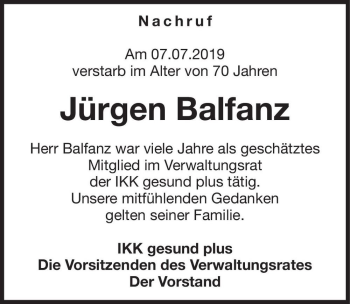 Traueranzeige von Jürgen Balfanz  von Magdeburger Volksstimme