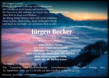 Traueranzeige von Jürgen Becker  von Magdeburger Volksstimme