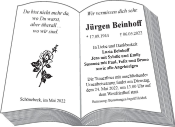 Traueranzeige von Jürgen Beinhoff  von Magdeburger Volksstimme