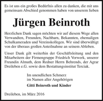 Traueranzeige von Jürgen Beinroth  von Magdeburger Volksstimme