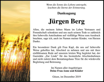 Traueranzeige von Jürgen Berg  von Magdeburger Volksstimme
