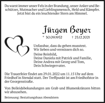 Traueranzeige von Jürgen Beyer  von Magdeburger Volksstimme