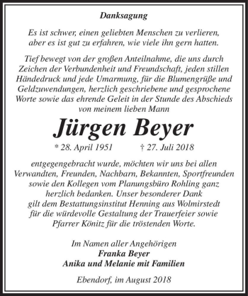 Traueranzeige von Jürgen Beyer  von Magdeburger Volksstimme