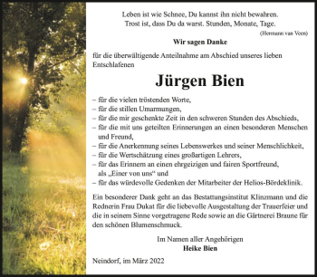 Traueranzeige von Jürgen Bien  von Magdeburger Volksstimme