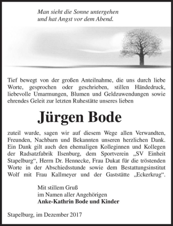Traueranzeige von Jürgen Bode  von Magdeburger Volksstimme