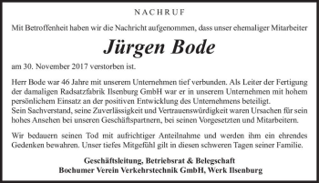 Traueranzeige von Jürgen Bode  von Magdeburger Volksstimme
