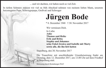 Traueranzeige von Jürgen Bode  von Magdeburger Volksstimme