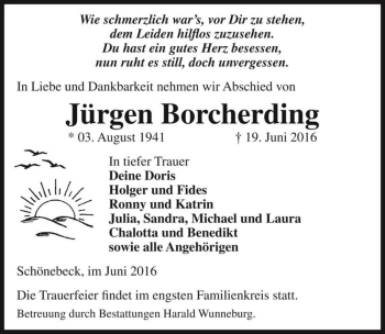 Traueranzeige von Jürgen Borcherding  von Magdeburger Volksstimme