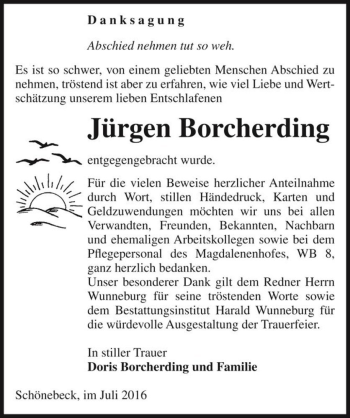Traueranzeige von Jürgen Borcherding  von Magdeburger Volksstimme