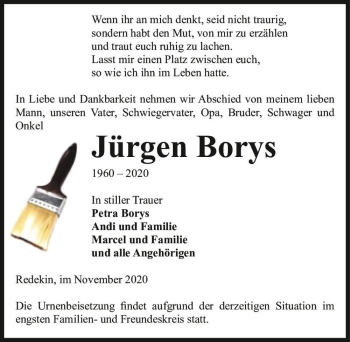 Traueranzeige von Jürgen Borys  von Magdeburger Volksstimme