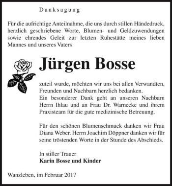 Traueranzeige von Jürgen Bosse  von Magdeburger Volksstimme