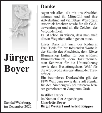 Traueranzeige von Jürgen Boyer  von Magdeburger Volksstimme
