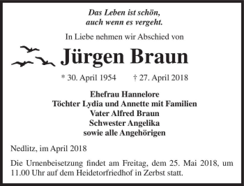 Traueranzeige von Jürgen Braun  von Magdeburger Volksstimme
