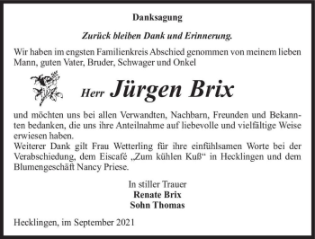 Traueranzeige von Jürgen Brix  von Magdeburger Volksstimme