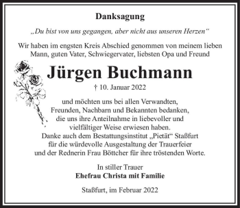 Traueranzeige von Jürgen Buchmann  von Magdeburger Volksstimme
