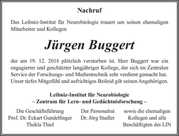 Traueranzeige von Jürgen Buggert  von Magdeburger Volksstimme