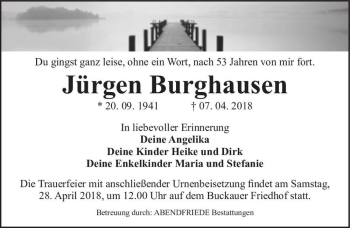 Traueranzeige von Jürgen Burghausen  von Magdeburger Volksstimme