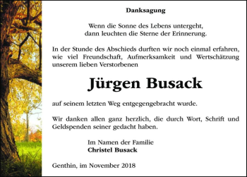 Traueranzeige von Jürgen Busack  von Magdeburger Volksstimme