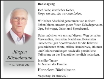 Traueranzeige von Jürgen Böckelmann  von Magdeburger Volksstimme