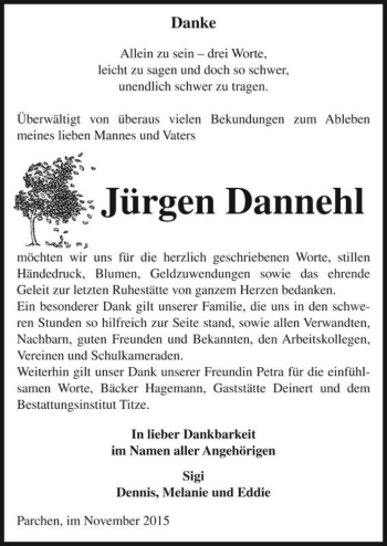 Traueranzeige von Jürgen Dannehl  von Magdeburger Volksstimme