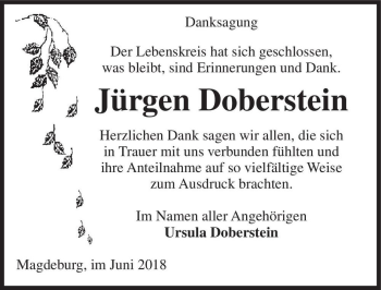 Traueranzeige von Jürgen Doberstein  von Magdeburger Volksstimme